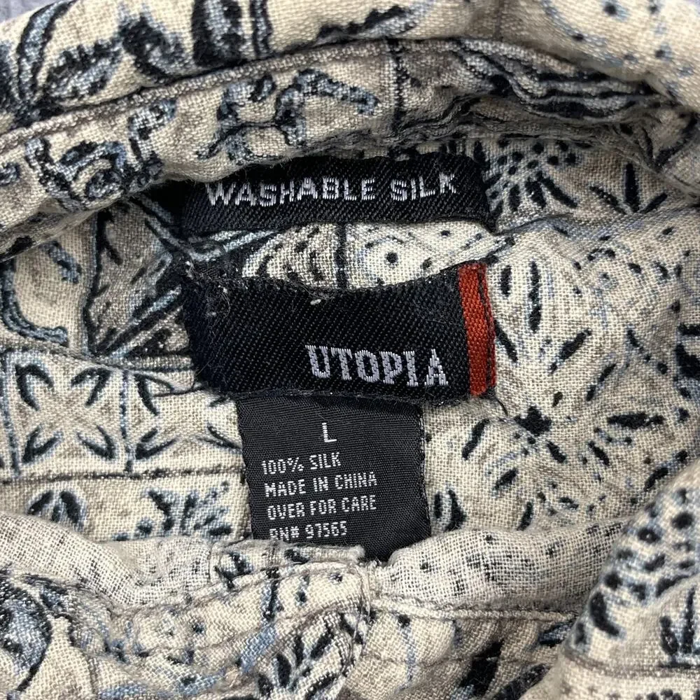 utopia button up shirt multicolor washable silk short‎ sleeve large